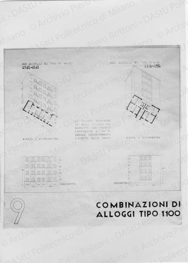Riproduzione di "TAV. 9. Combinazioni di alloggi tipo 1:200", positivo, bianco e nero, mm 177x125. N. 3unit?.