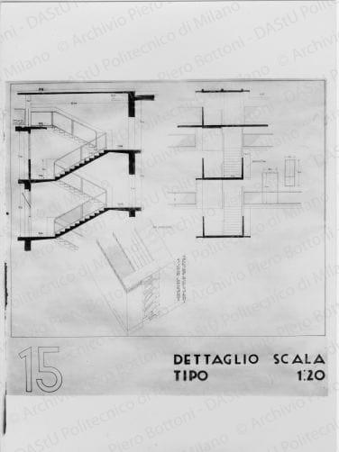 Riproduzione di "TAV. 15. Dettaglio scala tipo 1:20", positivo, bianco e nero, mm 174x126. 