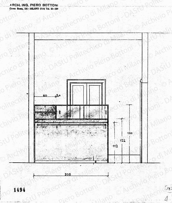 Mobile letto, scala 1:20, prot. 1494, s.d. Matita su lucido, cm 27,4x24,5. 