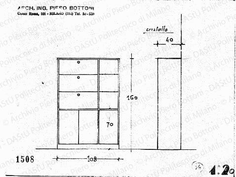 Mobiletto, scala 1:20, prot. 1508, s.d. Matita su lucido, cm 15,3x19,8. 