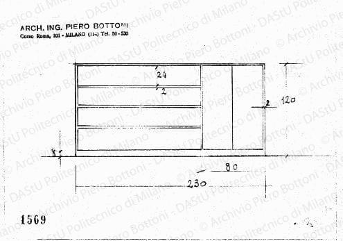 Mobiletto, scala 1:20, prot. 1509, s.d. Matita su lucido, cm 13,8x20,4. 