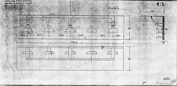 Attaccapanni, scala 1:5, prot. 1171, s.d. Matita su lucido, cm 21,1x44,2.