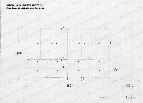 Mobile, vista frontale e laterale, scala 1:20, prot. 1177, s.d. Matita su lucido, cm 18,2x24,8. 