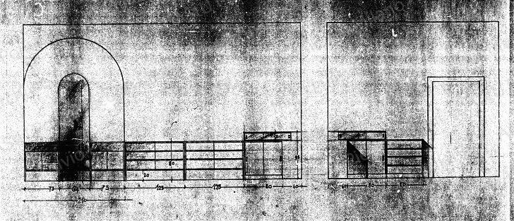 Mobili della camera da letto, viste frontali, scala 1:20, prot. 1497, s.d. Matita su lucido, cm 32,3x55,8. 