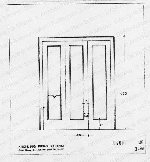 Porta a vetri, scala 1:20, prot. 1053, s.d. Matita su lucido, cm 22,1x20,0.
