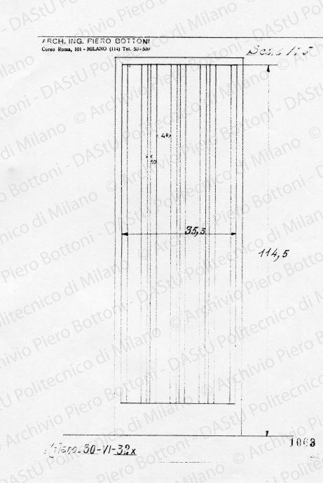 Copri calorifero, scala 1:5, prot. 1063, 30 giugno 1932. Matita su lucido, cm 26,0x18,0.