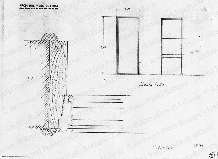 Particolare porta, scala 1:1, 1:20, prot. 1064, 1 luglio 1932. Matita su lucido, cm 27,4x37,2.