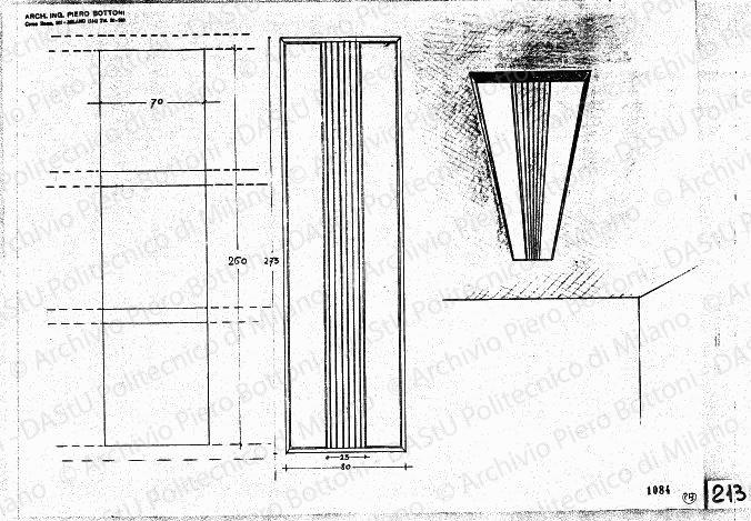 Lampada, viste, scala 1:10, prot. 1084, s.d. Matita su lucido, cm 34,0x46,2. 