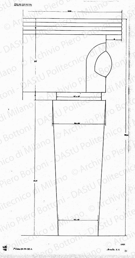 Particolare bigliardo, scala 1:1, prot. 1088, 24 luglio 1932. China su lucido, cm 94,8x45,3.
