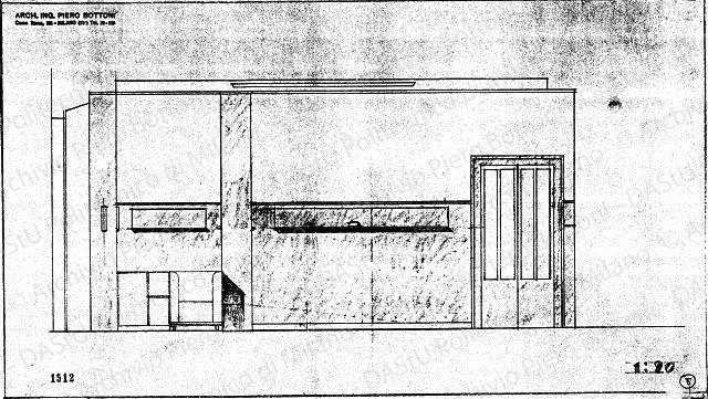 Sala del bigliardo, prospetto, scala 1:20, prot. 1512, s.d. Matita su lucido, cm 27,0x48,0. 