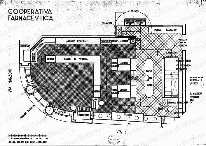 Cooperativa farmaceutica, organizzazione logistica, pianta, scala 1:20, s.d. China su lucido, cm 52,5x74,2. 