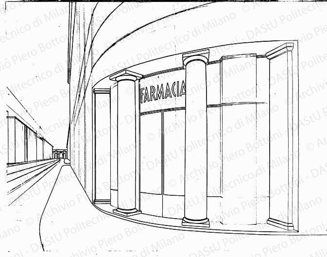 Ingresso, prospettiva, s.d. China e matita su lucido, cm 52,7x74,0. 