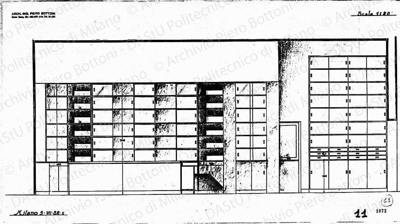 Sezione AB, scala 1:20, prot. 1072, 5 luglio 1932. China e matita su lucido, cm 33,7x60,7. 