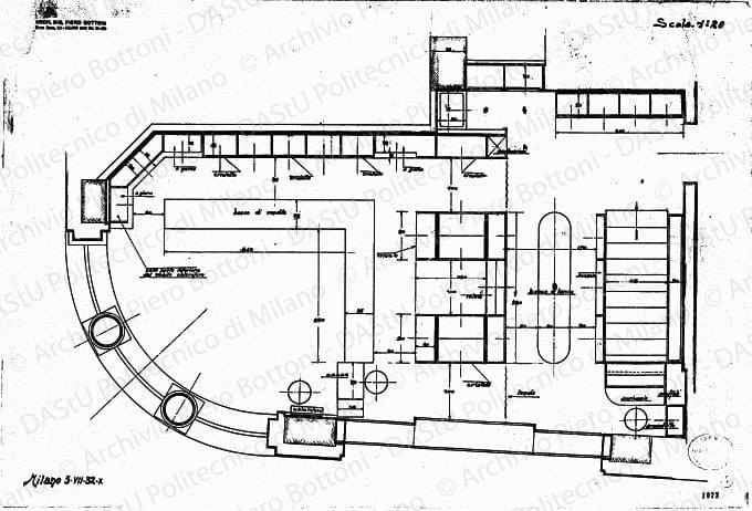 Pianta, scala 1:20, prot. 1073, 5 luglio 1932. China e matita su lucido, cm 47,0x69,8. 