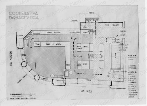 Riproduzione di pianta piano terreno con arredamento, positivo, bianco e nero, mm 124x170. 