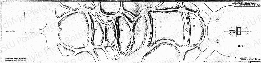 Planimetria generale, scala 1:100, prot. 1341, s.d. Matita su lucido, cm 19,9x86,0.