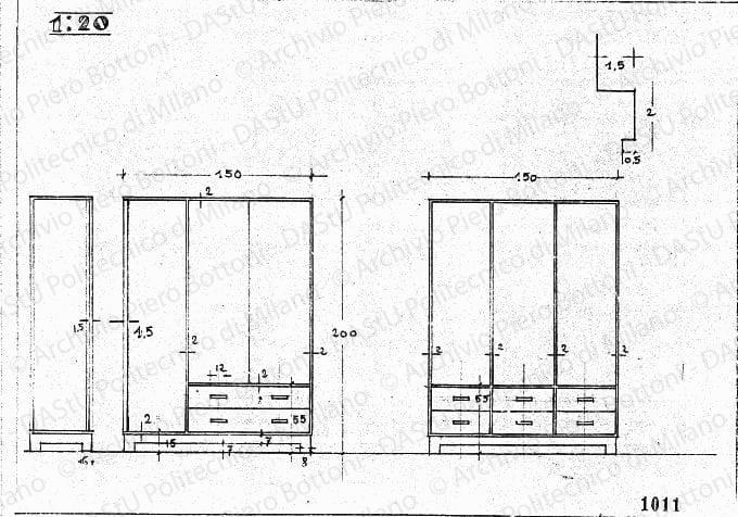 Armadi, scala 1:20, prot. 1011, s.d. Matita su lucido, cm 23,7x30,0. 