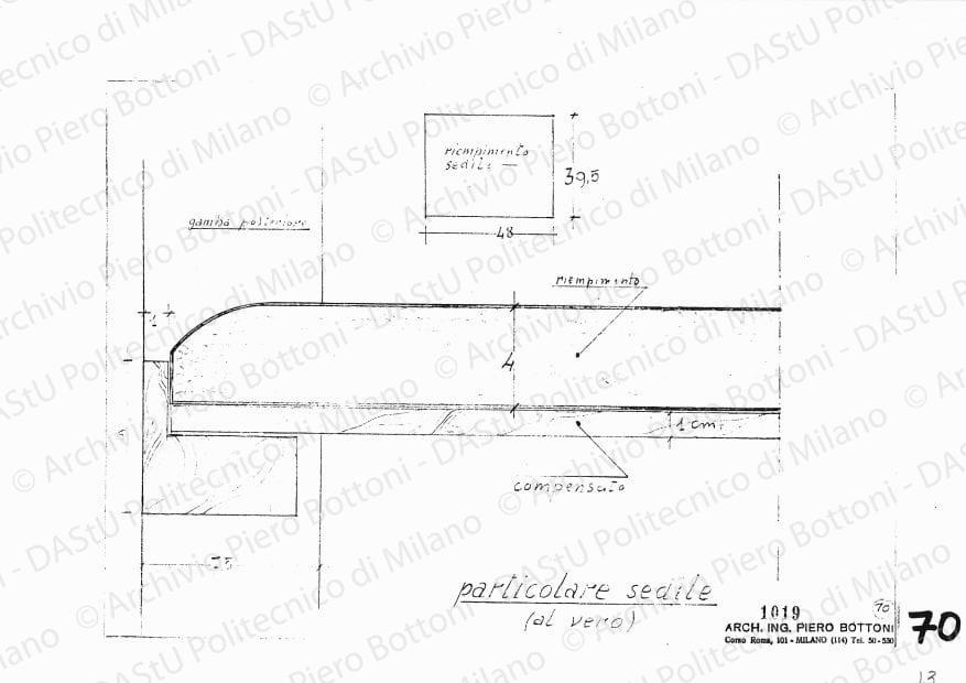 Particolare sedile, scala 1:1, prot. 1019, s.d. Matita su lucido, cm 21,8x31,1. 
