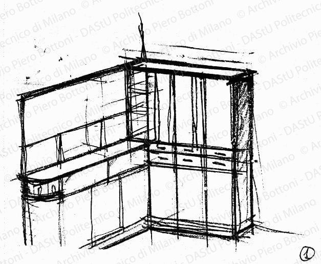 Schizzo di mobile per cucina, s.d. Matita su carta, cm 10,2x13,8. 