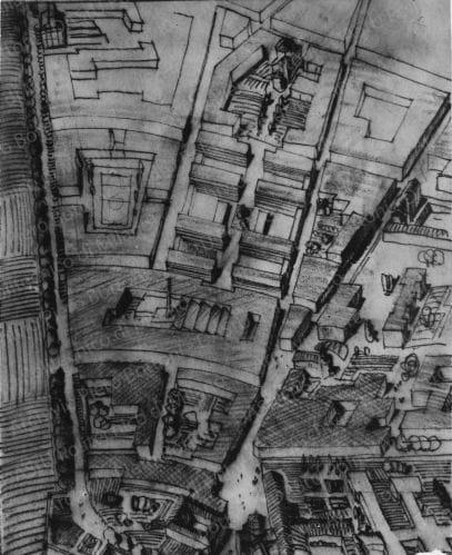 Riproduzione di assonometria di un quartiere. Positivo, bianco e nero, 128x103 mm, album giallo n.5, pag.66.