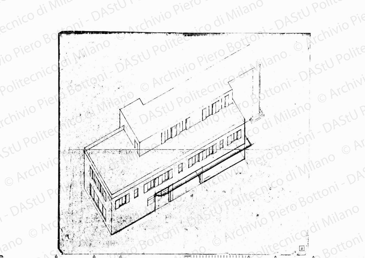 Studio "Casa popolare", assonometria, scala 1:100, s.d. Matita su eliografia su carta, cm 36,7 x 41,1.