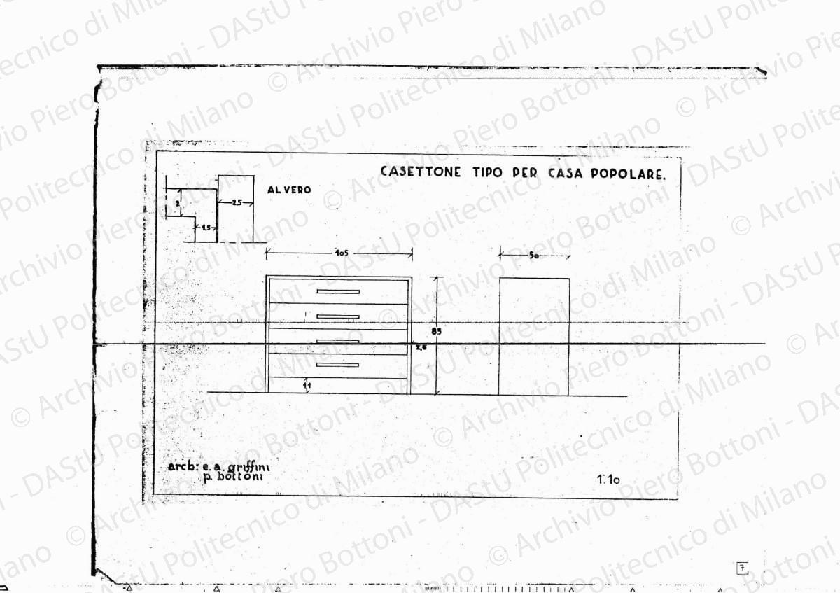 Cassettone tipo per casa popolare, scala 1:1, 1:10, s.d. Eliografia su carta, cm 37,4 x 47,9.