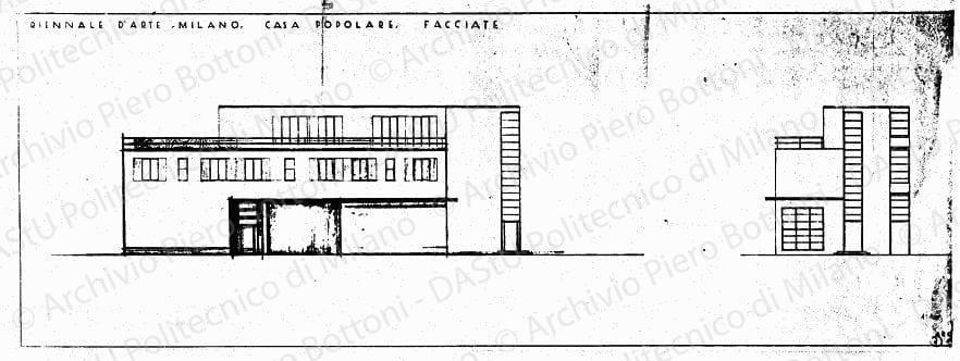 Triennale d'arte, Milano, Casa popolare, facciate, scala 1:100, s.d. Eliografia su carta, cm27,3x74,0. 