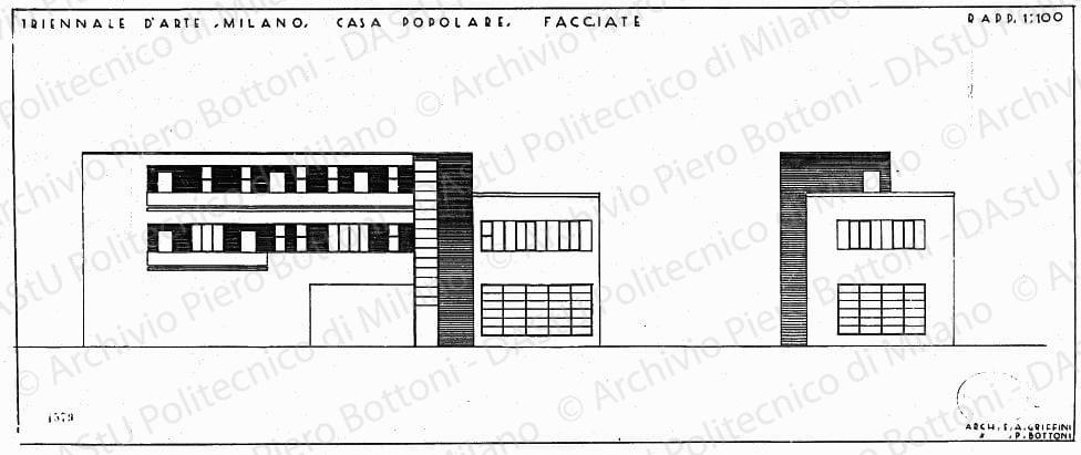 Triennale d'arte, Milano, Casa popolare, facciate, scala 1:100, prot. 1579, s.d. China su lucido, cm 26,5x64,0. 