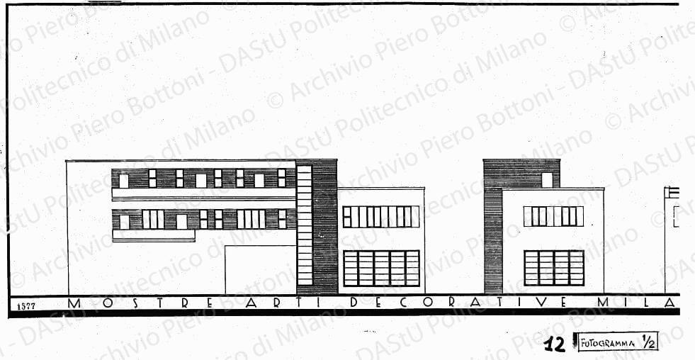 Mostra arti decorative Milano, Casa Popolare, fronti, scala 1:100, prot. 1577, s.d. China su lucido, cm 30,0x110,0. 