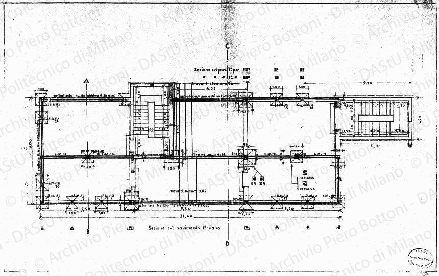 Pianta piano terreno e fondazioni, scala 1:50, s.d. Matita su lucido, cm 48,5x75,2. 