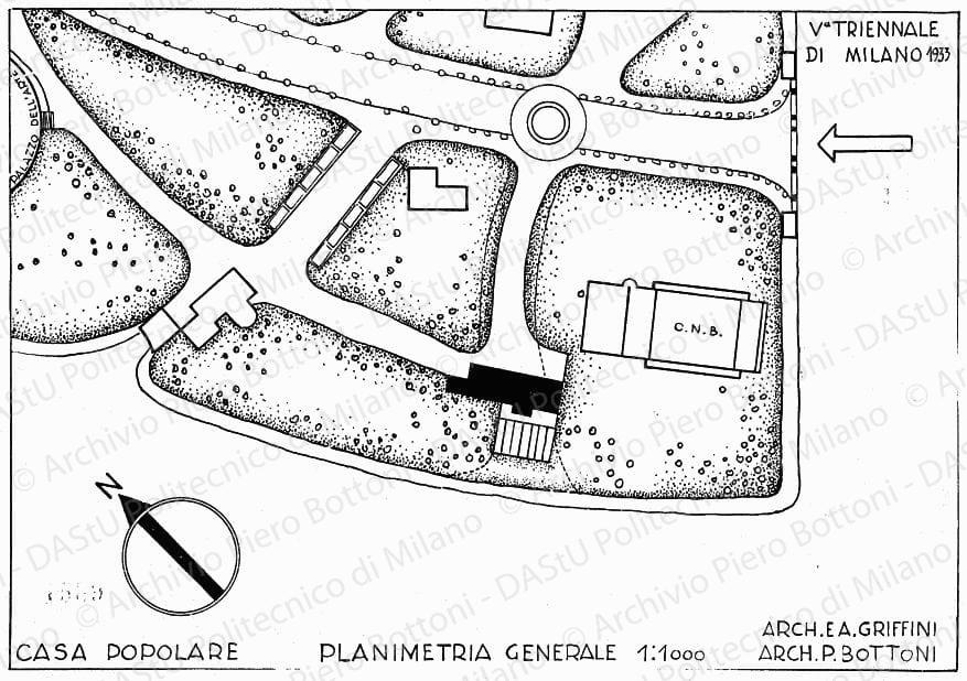 Casa popolare, planimetria generale, scala 1:1000, prot. 1589, s.d. China su lucido, cm17,5x25,2. 