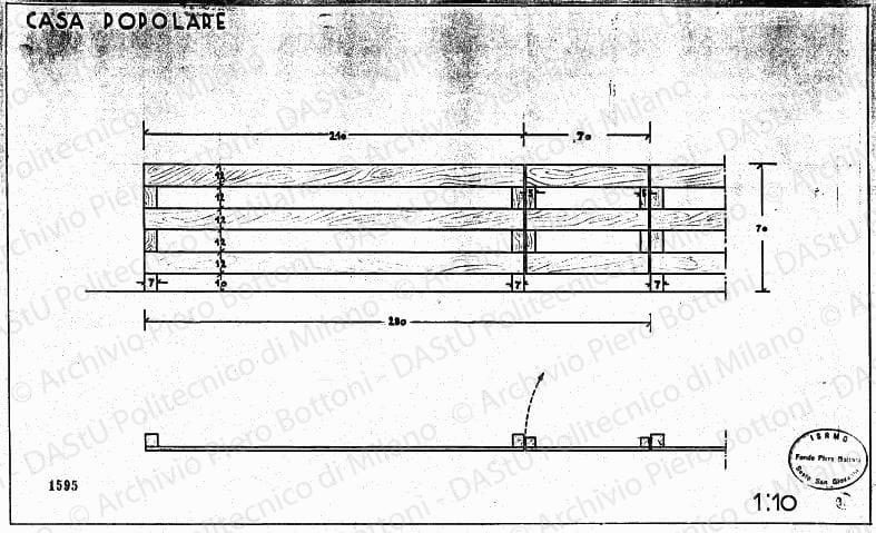 Casa popolare, parapetto con cancelletto, scala 1:10, prot. 1595, s.d. Matita su lucido, cm 28,5x47,5. 