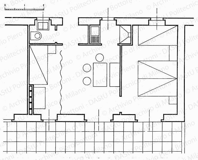 Pianta arredamento alloggio tipo, scala 1:20, s.d. China su lucido, cm 38,7x55,5. 