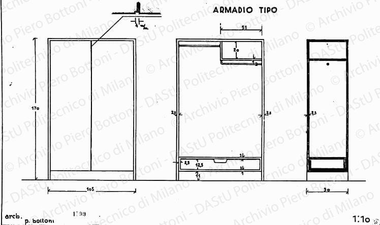 Armadio tipo, scala 1:10, prot. 1599, s.d. China e matita su lucido, cm 28,6x47,0. 