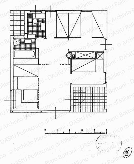 Pianta villetta con arredo, scala 1:50, s.d. China su lucido, cm 28,5x23,0. 