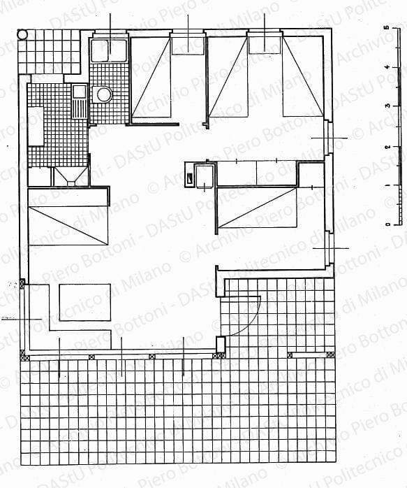 Pianta villetta con arredo, scala 1:50, s.d. China su lucido, cm 23,0x30,0. 