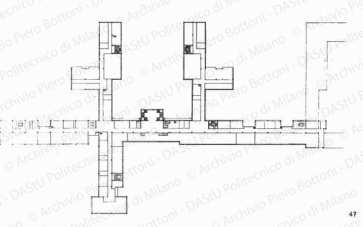 Strutture e distribuzione verticale, pianta, scala 1:200, s.d. China su lucido, cm 59,0x104,3. 