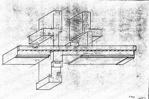 Assonometria, scala 1:1000, s.d. Matita su lucido, cm 16,8x26,5. 