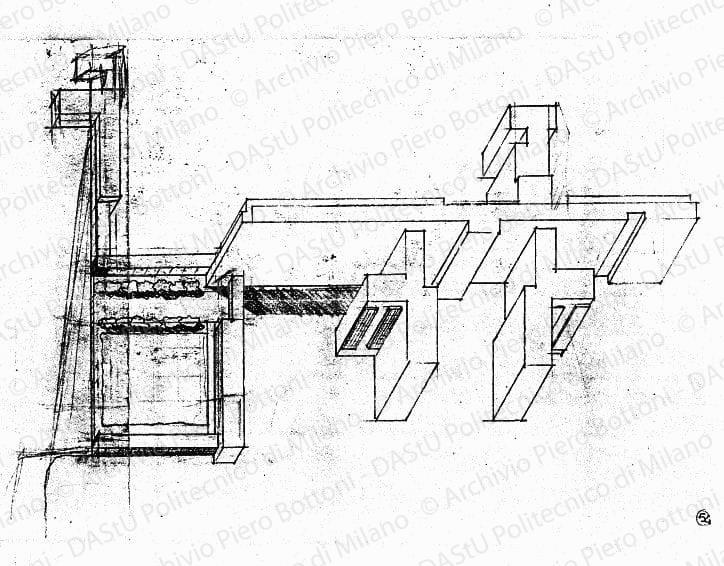 Assonometria, scala 1:1000, s.d. Matita su lucido, cm 21,5x33,6. 