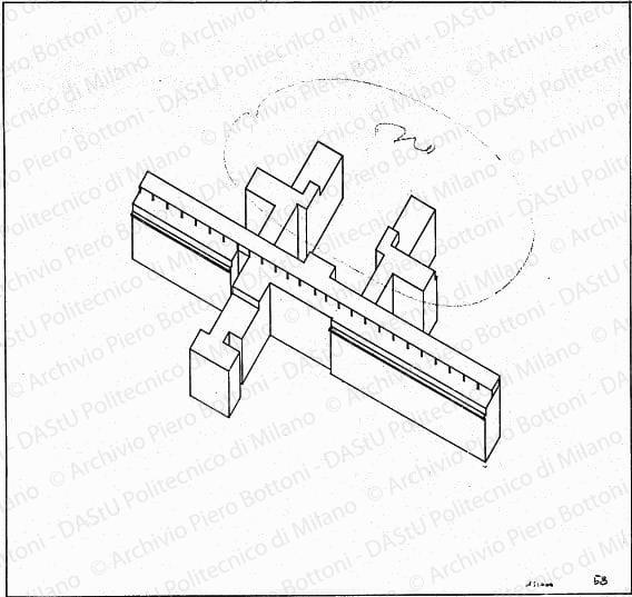 Assonometria, scala 1:1000, s.d. China su lucido, cm 28,3x30,4. 