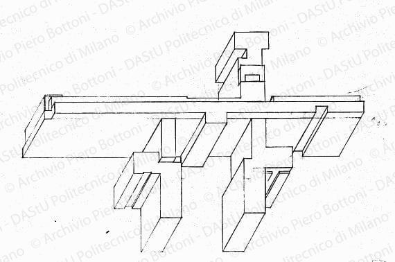Assonometria, scala 1:1000, s.d. Matita su lucido, cm 18,3x26,3. 