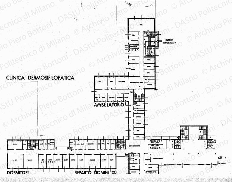 Clinica dermosifilopatica, piano a terra, pianta, scala 1:100, s.d. China su lucido, cm 124,2x103,6.