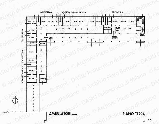 Ambulatori, piano a terra, pianta, scala 1:100, s.d. China su lucido, cm 69,5x87,5. 