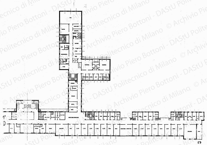 Clinica radiologica, piano 1°, pianta, scala 1:100, s.d. China su lucido, cm 71,8x89,0.