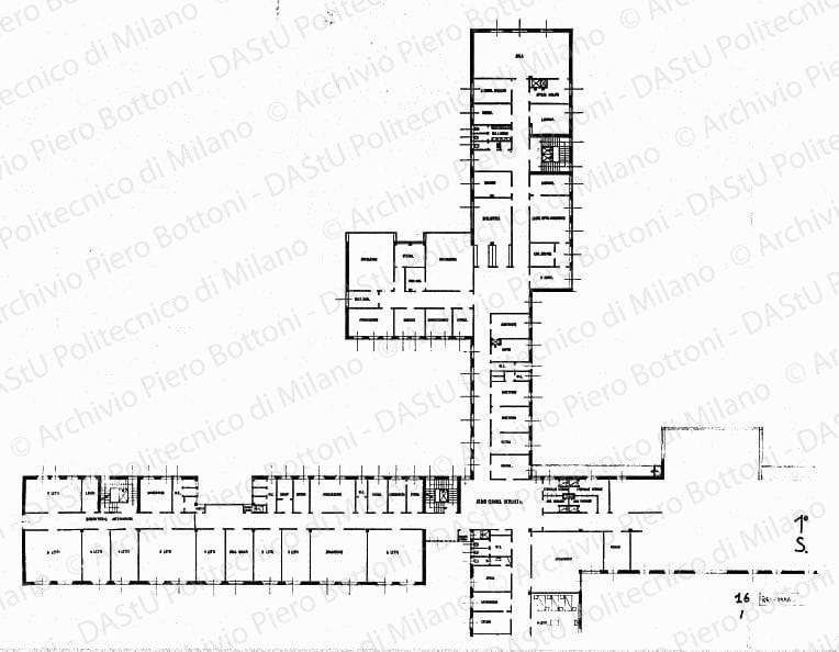 Clinica oculistica, piano 1°, pianta, scala 1:100, s.d. China su lucido, cm 120,4x109,9.
