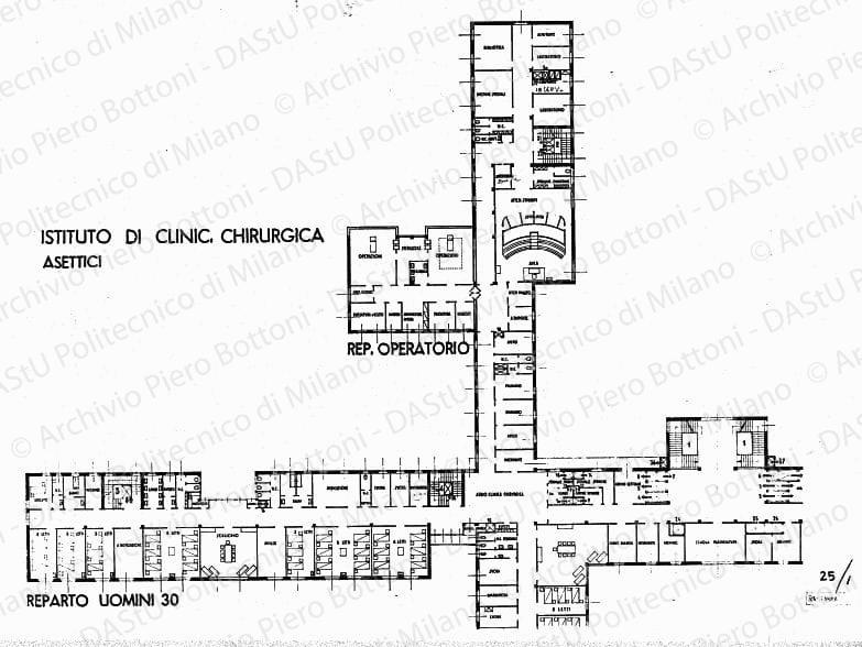 Istituto di clinic. chirurgica asettici, piano 3°, pianta, scala 1:100, s.d. China su lucido, cm 121,2x103,8.