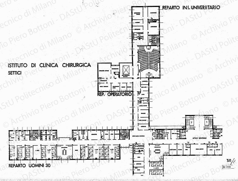 Istituto di clinica chirurgica settica, piano 4°, pianta, scala 1:100, s.d. China su lucido, cm 121,6x103,5.
