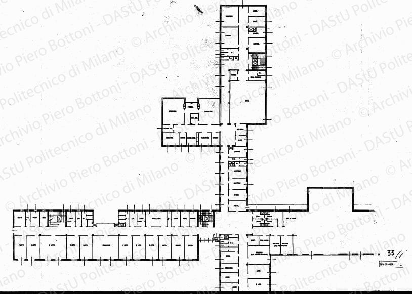 Clinica otorinolaringoiatra, piano 5°, pianta, scala 1:100, s.d. China su lucido, cm 123,0x106,3.