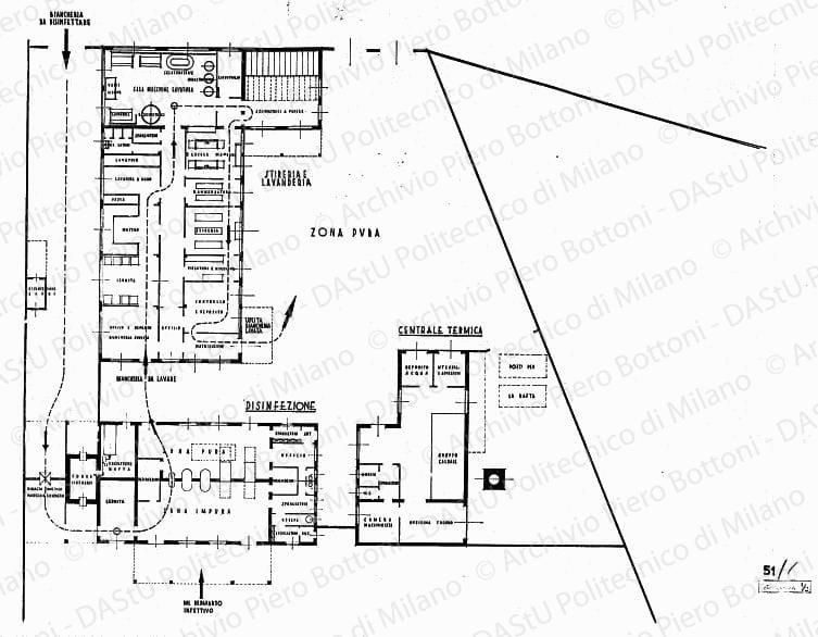 Lavanderia e centrale termica, pianta, scala 1:100, s.d. China su lucido, cm 103,8x101,5. 