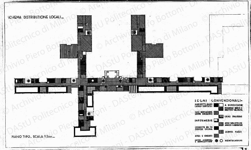 Schema distribuzione locali, piano tipo, pianta, scala 1:200, s.d. China su carta, cm 68,8x115,4.